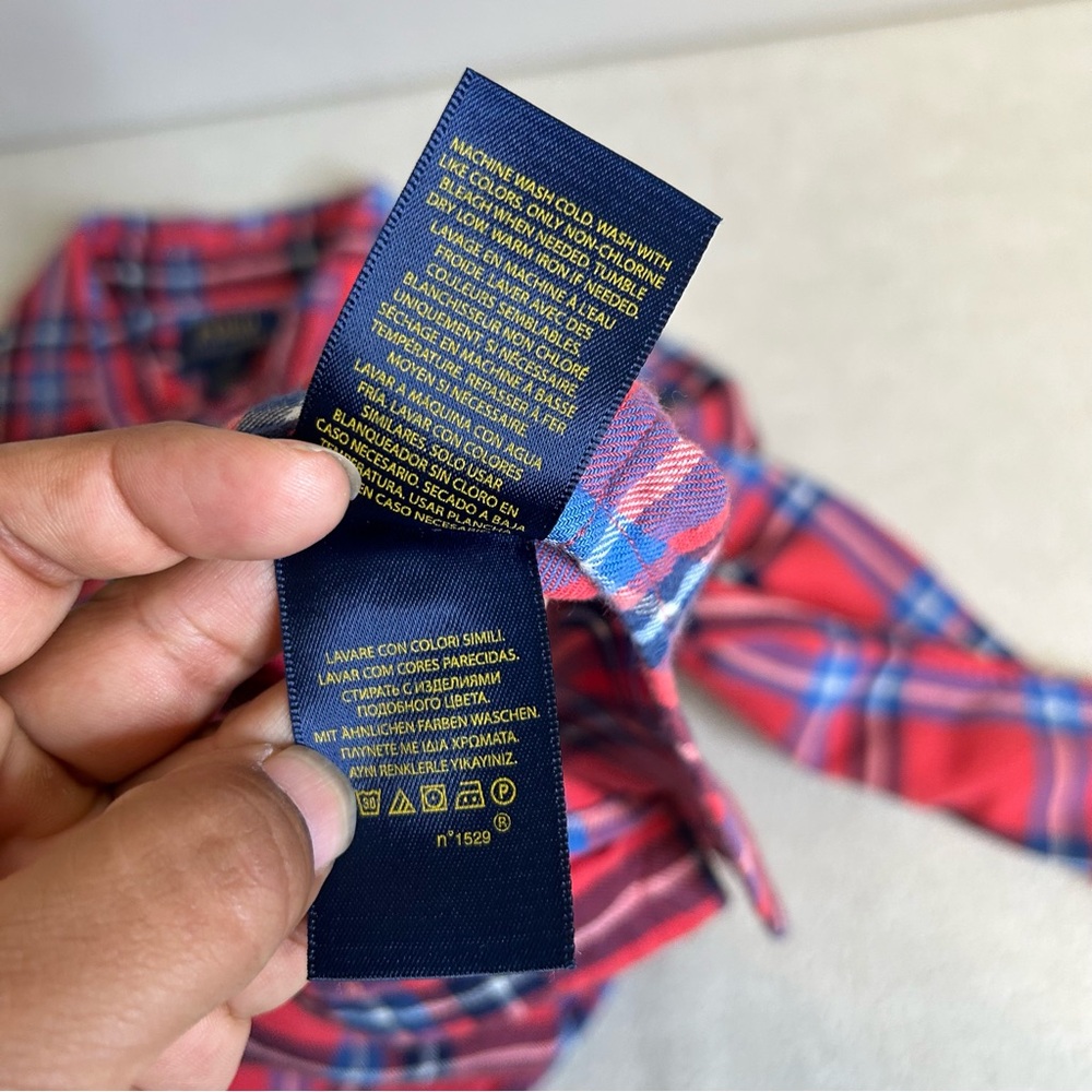 Polo by Ralph Lauren‎ Boys Red and Blue Plaid Kids Flannel Button Down Size S-8 - Picture 5 of 9